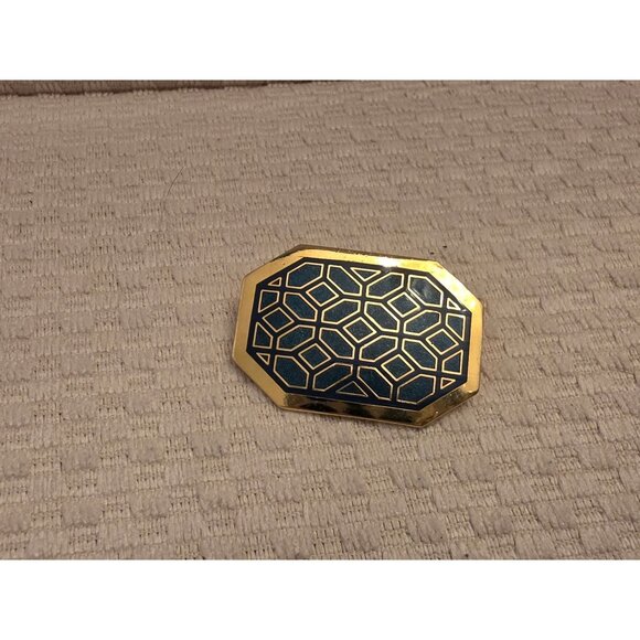Vintage Isle Of Skye Gold & Blue Enamel Cloisonne Geometric Brooch Pin - Picture 2 of 5